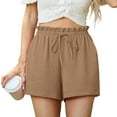 thumbnail image 2 of hotojiny Womens Shorts Summer Casual Cute Ruffle Waist Solid Shorts Lightweight Adjustable Tie Loose Beach Shorts with Pockets, 2 of 7