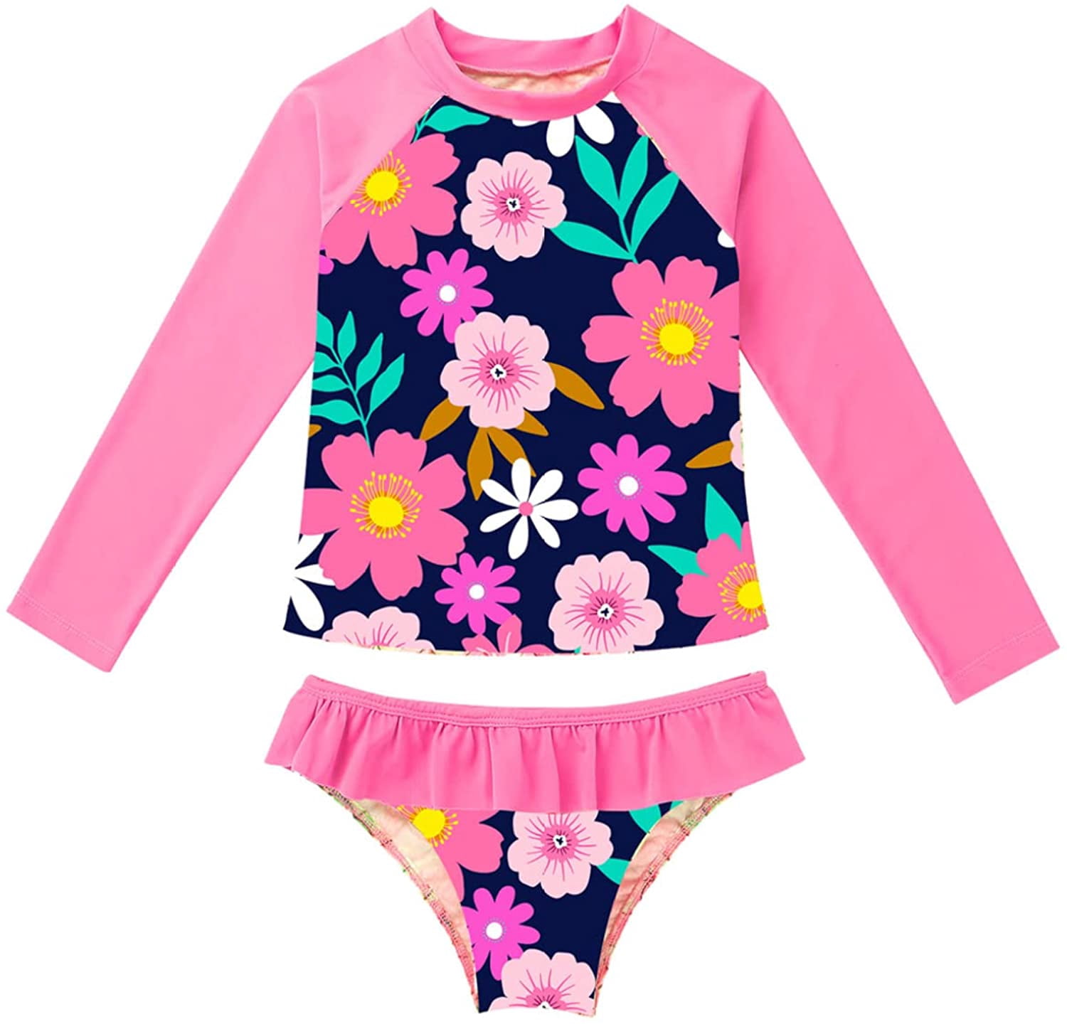 Kid Girls 2 Piece Rash Guard Swimsuit Long Sleeve Bathing Suit UPF 50