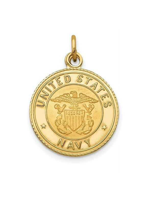 Finest Gold 14K Yellow Gold US Navy Insignia Disc Pendant