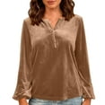 thumbnail image 4 of Mifsaly Velvet Blouses for Women Notched V-Neck Long Sleeve Velour Top Business Comfortable Elegant Shirt Elastic Cuffs Casual T-Shirts Going Out Travel Spring Fall Outfits M, 4 of 8