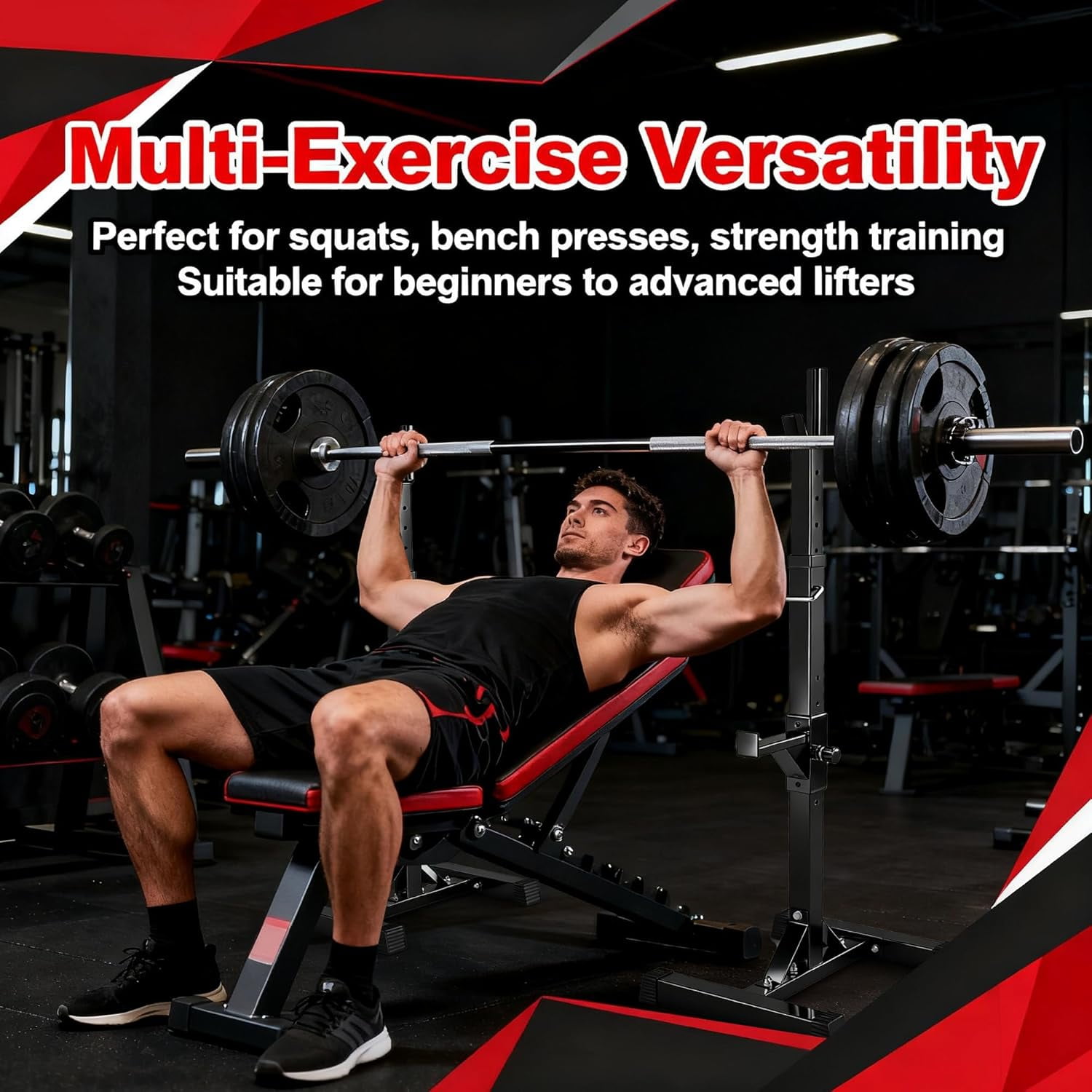Adjustable Squat Rack Stands Pair of Sturdy Steel Bench Press Rack, Barbell Rack, 40''-66'' 550lbs Max Load Portable Weight Lifting Dumbbell Racks Stands for Home Gym, Black