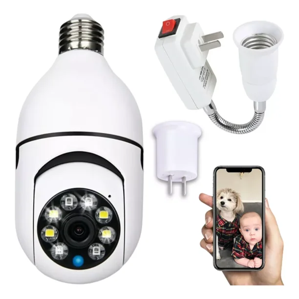 Cámara Vigilancia Foco Wifi Hd Exterior Interior App V380 Color Blanco