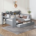 thumbnail image 2 of Newboti Furniture Full Size Wooden Daybed With 3 Drawers, USB Ports and desk, Gray 79257, 2 of 17