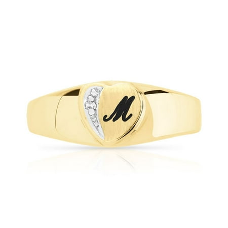Trillion Designs 10K Yellow Gold 1/6 Ct Round Cut Natural Diamond Heart Shape Promise Ring HI-I2