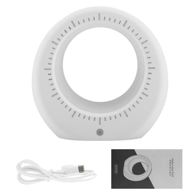 Reloj despertador con forma de luna, pantalla LED recargable, mesita de noche, lámpara de noche, luz (blanco)