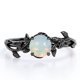 thumbnail image 1 of JeenMata Anillo de Compromiso Solitario de Cuatro Puntas con Diseño Botánico de Ópalo Australiano Redondo de 0,5 Quilates Chapado en Oro Negro de 18 K sobre Plata, 1 of 6