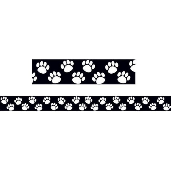 Black with White Paw Prints Border Trim - Pack of 6