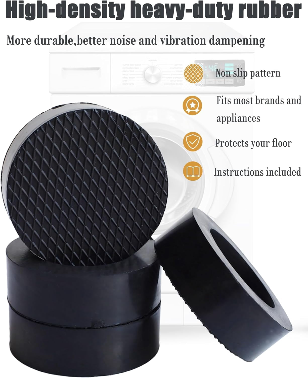 Anti Vibration Pads for Washing Machine,Universal Washer Dryer Support Foot Pads,4 Pcs,Stops Moving Walking,Noise Cancellation,Rubber Anti Slip Muffling Mat,Washer Feet Stabilizer