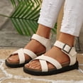 thumbnail image 3 of Rokment Women's Orthopedic Cork Footbed Platform Walking Flat Sandals Comfortable Leather Buckles Strappy Dress Sandals Arch Support Beach Summer Casual Footwear White Size 9.5, 3 of 7