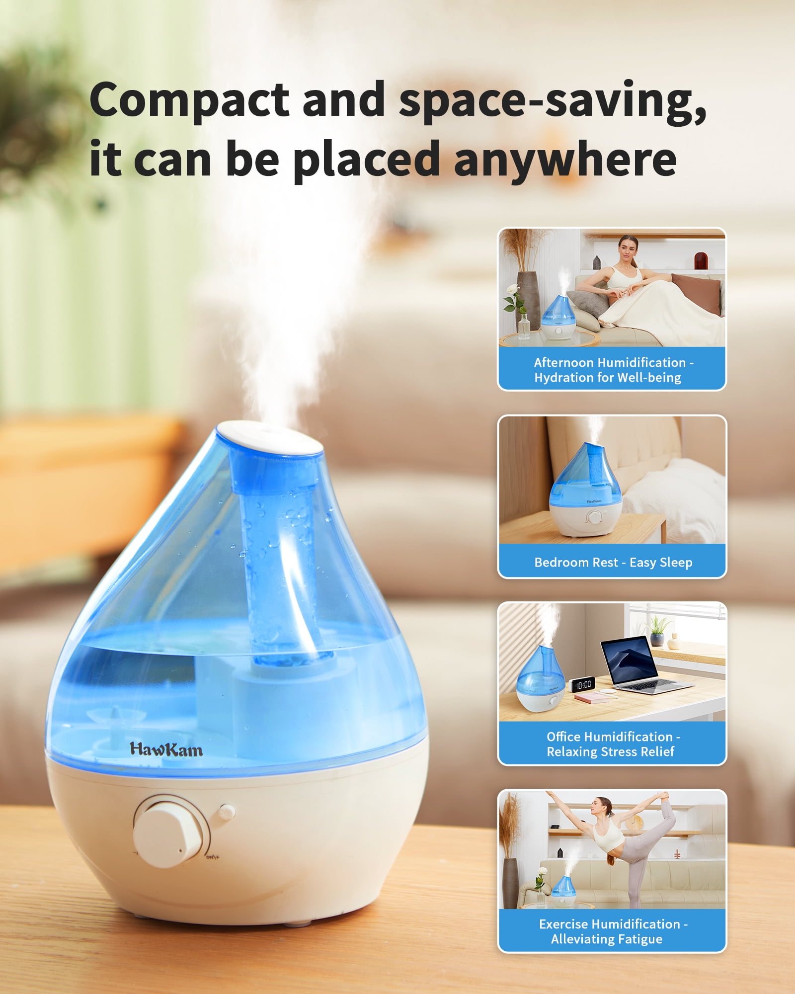 Humidifiers for Bedroom Baby (1.8L Water Tank), Cool Mist Humidifiers with Easy to Clean, Night Light, Auto Shut-Off, Small Humidifiers for Home, Large Room, Nursery, Office, Plants