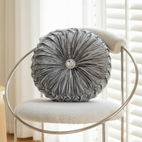 HCBY Round Ice Flower Velvet Wheel Pillow, Plush Textured Throw Pillow for Sofa Window Seat, Decorative Cushion with Hidden Zipper (Gray,13.78" diameter)