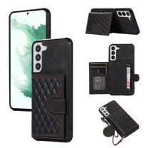 ELEHOLD for Samsung Galaxy S23, Wallet Case,Detachable Adjustable Shoulder Strap With Card Holder Shockproof Leather Kickstand Case, black