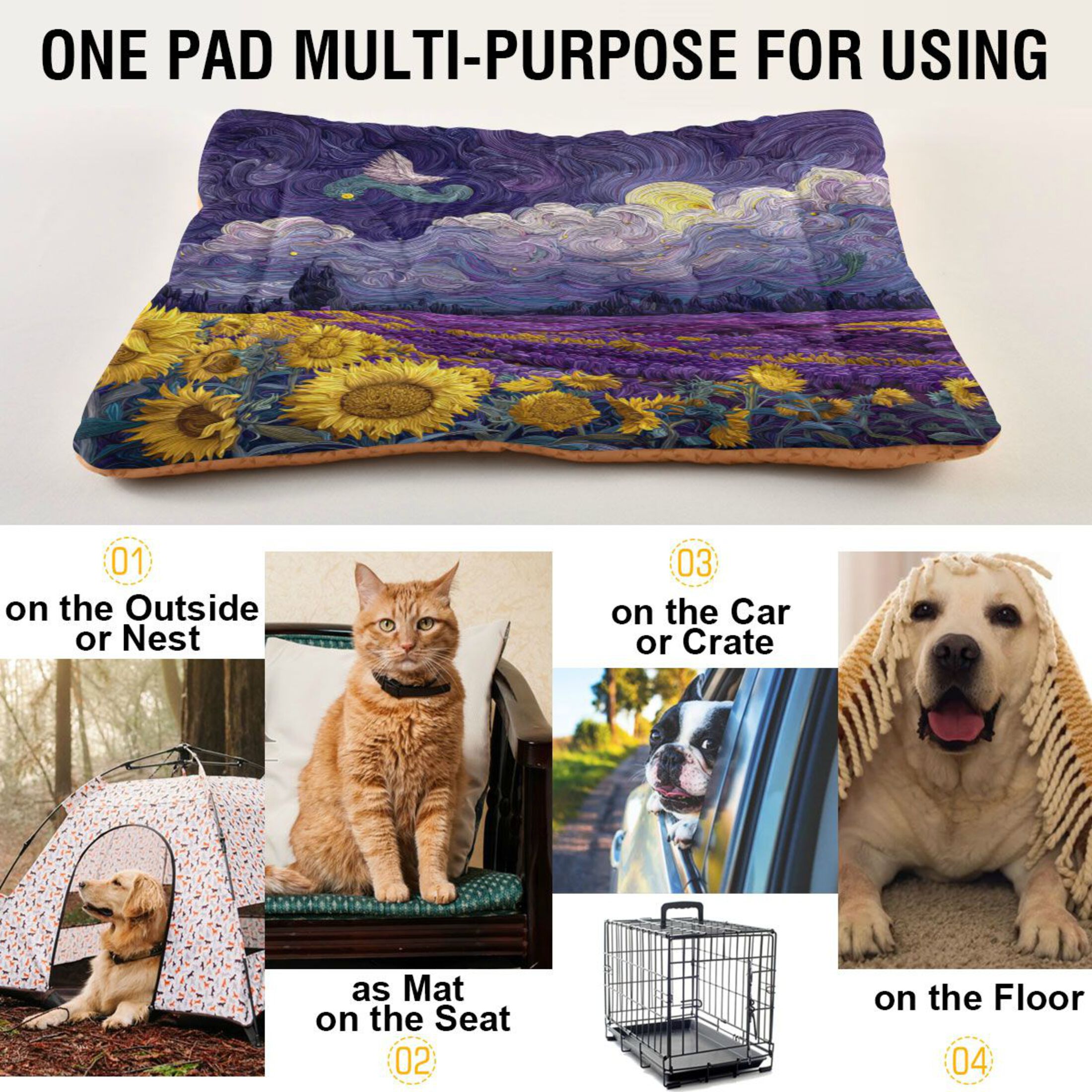 Qxltty Blooming Sunflowers Ped Pad Wear-resistant and Hard to Bite Through Sleeping Pad for Small Medium Large Dogs Winter Pet Bed 36×24in