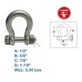 thumbnail image 2 of 1/2" Bolt Pin Anchor Shackle 3000 Lbs WLL, T316 Stainless Steel, Drop Forged, 2 of 8