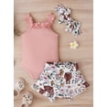thumbnail image 5 of Baby Girl Pants Suit, Casual Party Off Shoulder Romper Tops + Bull Print Short Pants + Head Band 0-18 Months, 5 of 9
