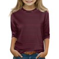 thumbnail image 2 of Girls Casual 3/4 Sleeve T Shirts Kids Crewneck Tops Fashion Striped Tees Red,7-8 Years, 2 of 7