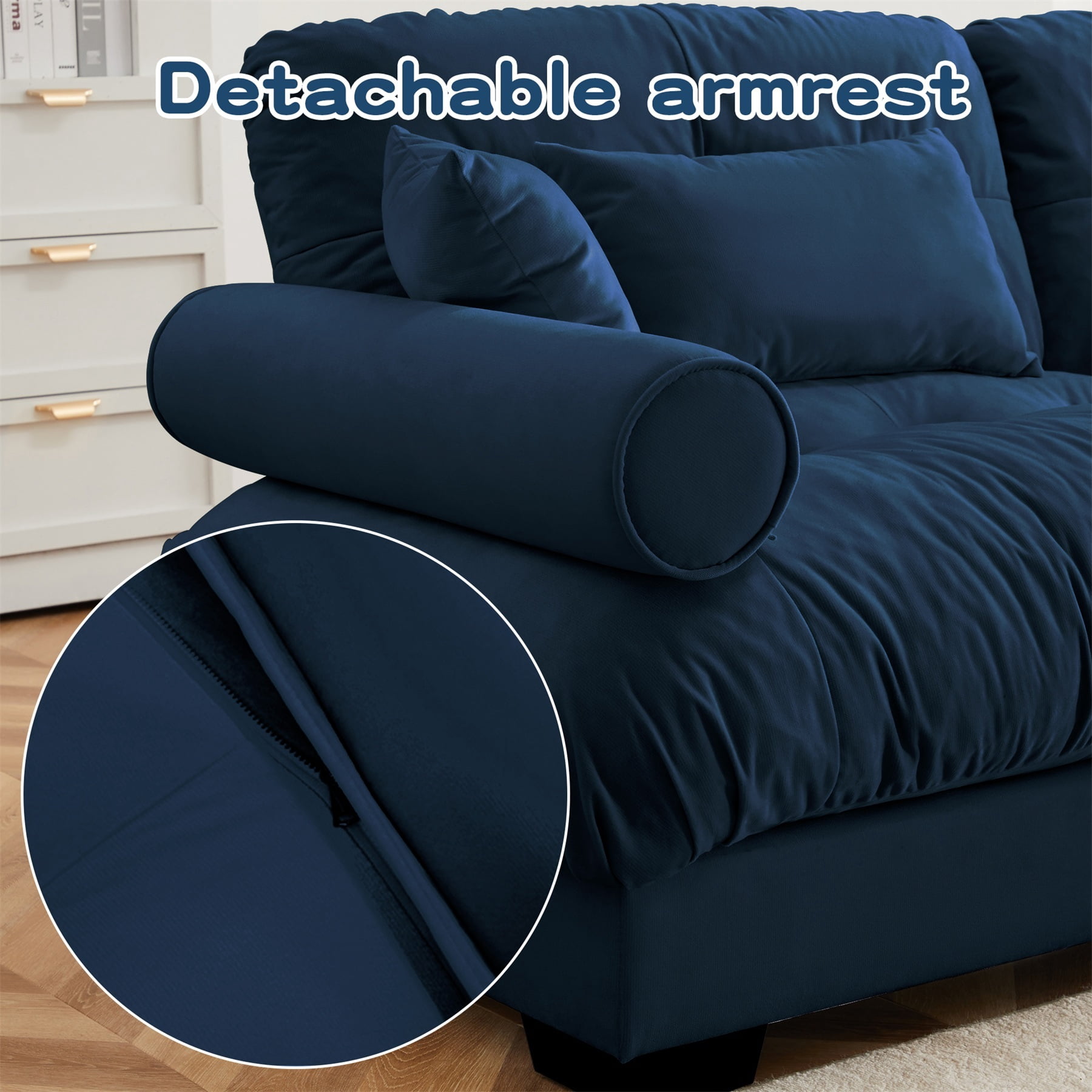 Alvantor L-Shaped Sectional Sofa 3-Seater Velvet Sofa Couch with Bolstered Armrests for Living Room, Easy Assembly Blue