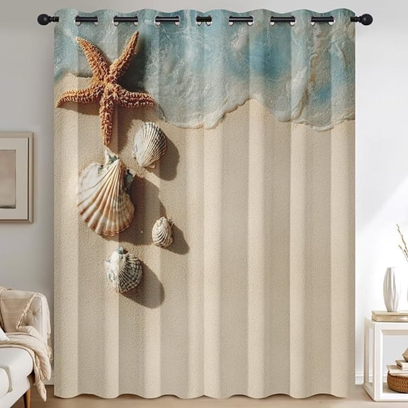 Seashell Starfish Curtains For Bedroom, Coastal Nautical Beach Blackout Curtains For Living Room Decor, Ocean Thermal Insulated Grommet Drapes & Home Decor 53"W x 96"L (Pack of 2)