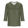 thumbnail image 3 of Women's 3/4 Sleeve Tees Shirts V Neck Ruffle Hem Casual Shirts Fashion Going Out Loose Tops Fall Clothes, Army Green S, 3 of 6
