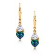 thumbnail image 2 of Gem Stone King 18K Rose Gold Plated Silver Simulated Green Opal and  White Moissanite Dangle Leverback Earrings for Women (2.44 Cttw, Gemstone October Birthstone, Heart Shape 6MM, Trillion 5MM), 2 of 4
