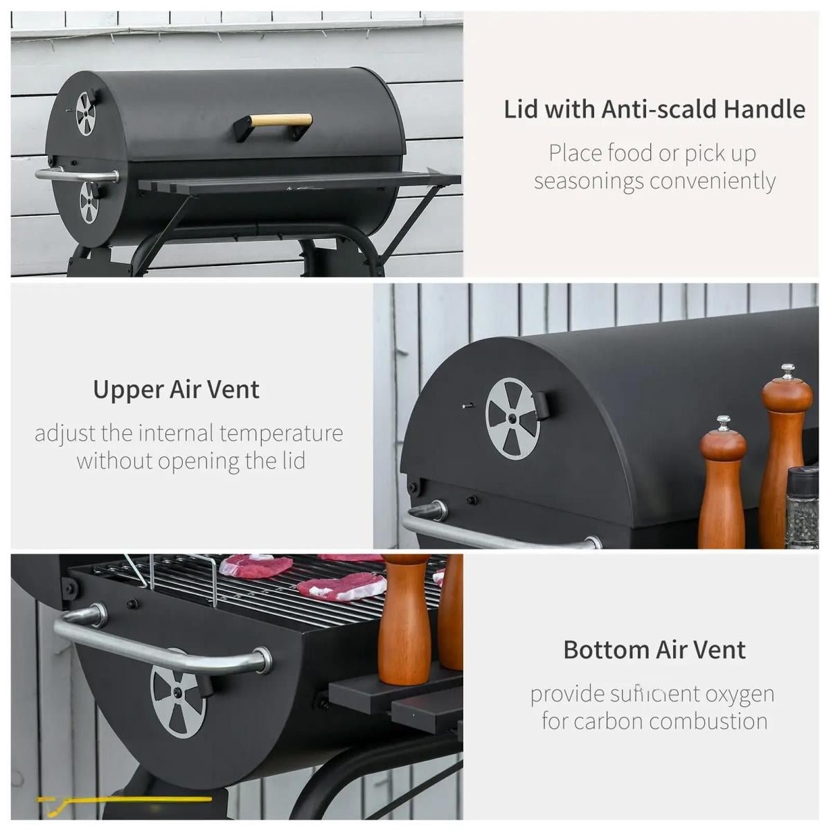 30 Inch Portable Charcoal Barbecue Grill with Wheels 2 Level Cooking Grates Adjustable Charcoal Tray and Storage Shelves for Outdoor Camping Patio Backyard