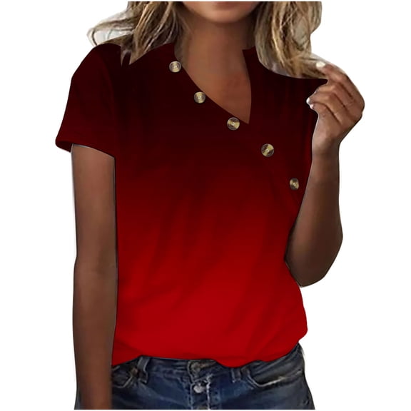 Teissuly Fashion Women Summer Solid V-Neck T-Shirt Short Sleeve Casual Blouse Tops
