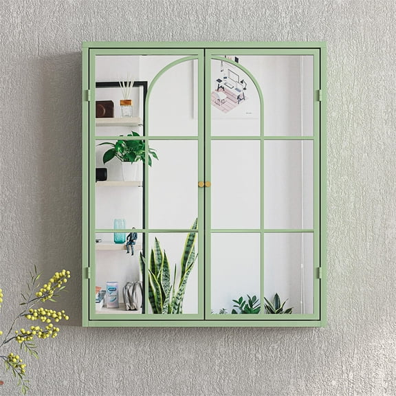 Medicine Cabinets,Two Door Wall Cabinet with Mirror, Three-level Entrance Storage Space for Bathroom,Green