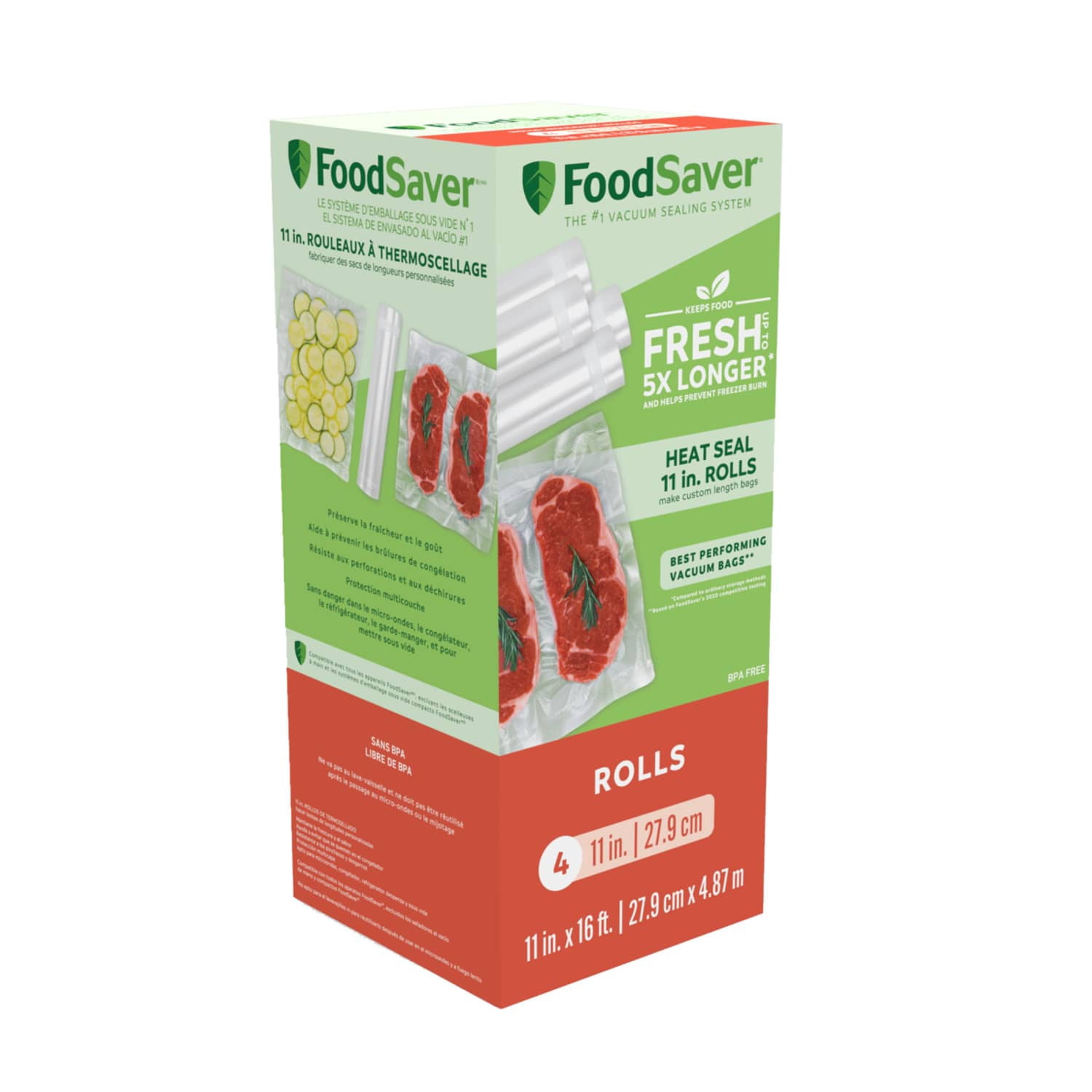 (4 pack) FoodSaver Heat Seal 11 in. Vacuum Seal Roll, 11" x 12', Clear, 4-Pack