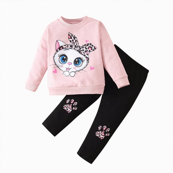 NIEWTR Baby Girls Girls Clothes Toddler 2-Piece Set Long Sleeve Pajamas Set Soft Top Pull-on Long Pants Breathable Lightweight for 6-24 Months 2T 3T Gift Set(A-Pink,4-5 Years)