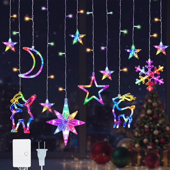 Leyaron Christmas Lights Decorations, 11.5 FT Christmas Curtain String Lights for Indoor Outdoor Window Garden Terrace Porch Home Xmas Decor