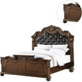 thumbnail image 6 of Gorgeous Traditional Antique Cherry 1pc Queen Size Bed Tufted Faux Leather Headboard Wooden Bedframe, 6 of 8