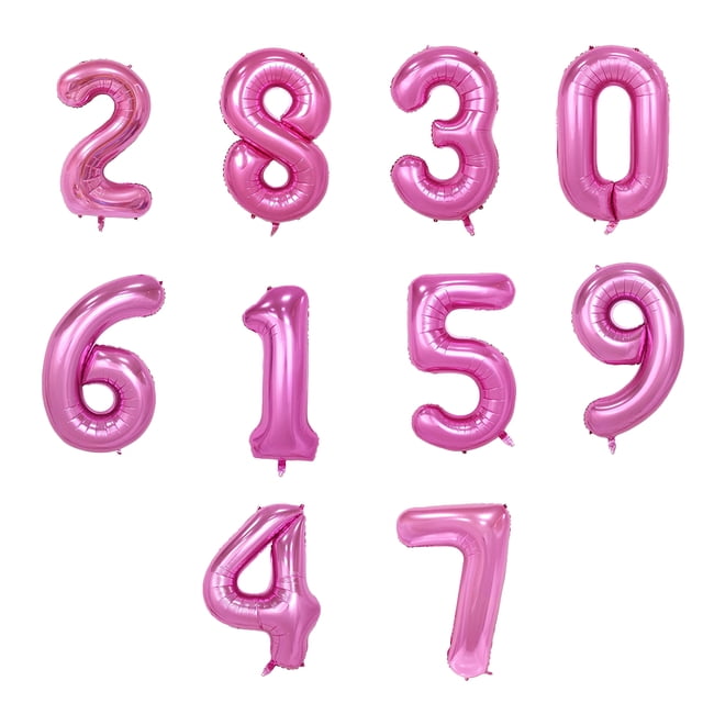10pcs Digital Balloons 0-9 Large Size Digital Balloons Birthday Party Decorations Wedding Room Decorative Balloons Beautiful Aluminium Film Number Balloons for Birthday Wedding Decors Pink