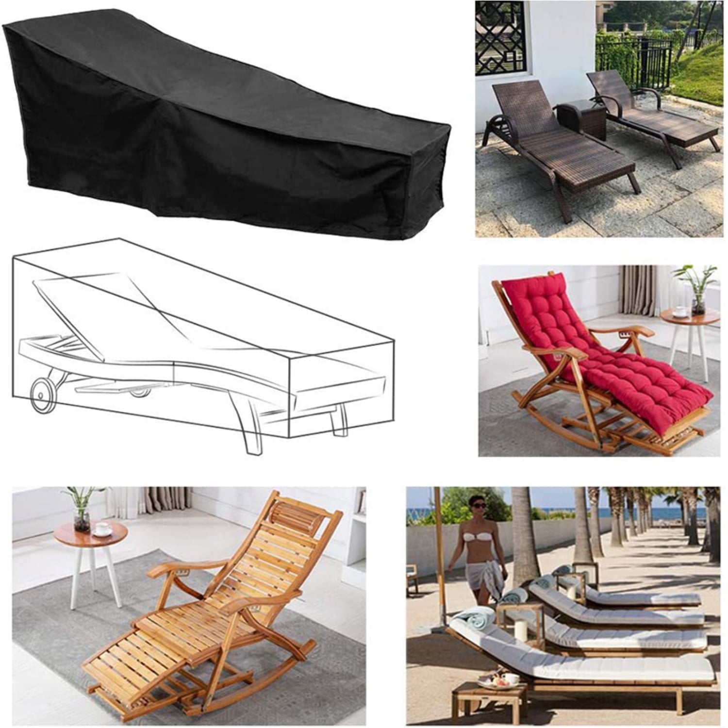 OPTUTUS 600D Outdoor Chaise Lounge Covers Waterproof ，Patio Furniture Pool Lounge Chair Cover 83 x 32 x 30 inch