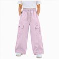 thumbnail image 3 of Zuwimk Girls Wide Leg Pants High Waisted Soft Stretchy Sweatpants with Pockets School Sport(Pink,11-12 Years), 3 of 5