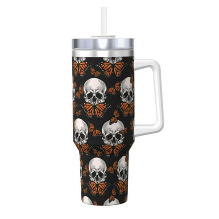 

KLL Butterfly Skull Print 40oz Stainless Steel Insulated Car Cup Coffee Mug with Spillproof Lid - Keep Your Drink Hot or Cold on the Go