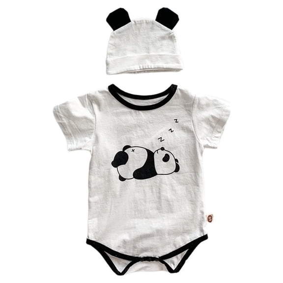 CONROSES Baby Boys Summer Outfit Set Cartoon Graphic Short Sleeve Bodysuit With Hat Clothes Sets for Kids, Sizes 6-9 Months