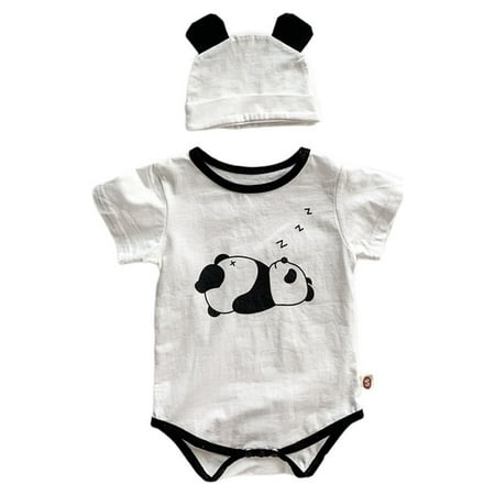 XFHLMJFF Toddler Boy Clothes Outfits Baby Short Sleeve Cute Cartoon Romper With Hat 2 Piece Cool Boy Set Size 3M-6M