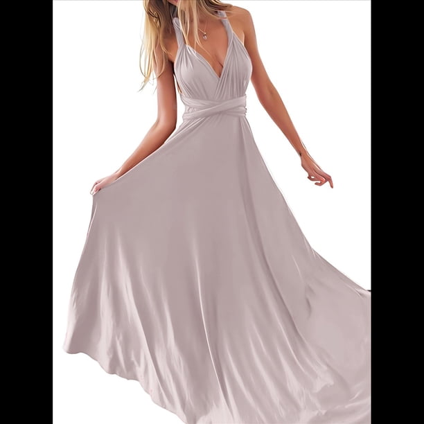 Vestido Maxi Sin Mangas, de Cintura Alta, Color Liso, con Tirantes Cruzados en la Espalda y Múltiples Usos para Mujer. Colorante para Pasta de Frijoles S