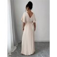 thumbnail image 2 of Apricot Deep V-Neck Pleated Maxi Dress With Short Sleeves, 2 of 6
