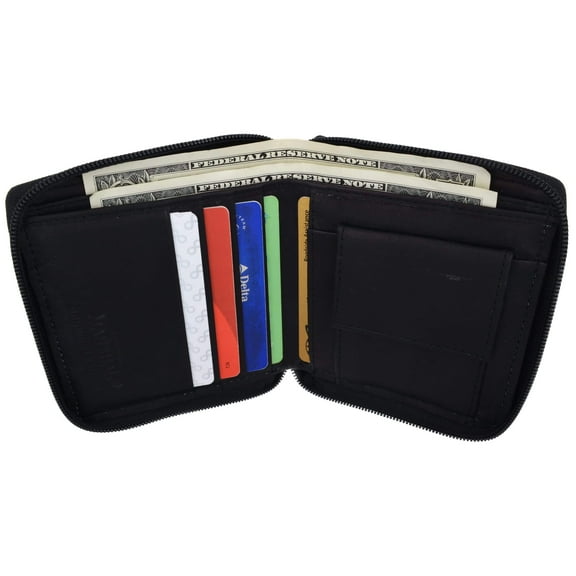 Mens Genuine Leather Zip Around Bifold Wallet with Snap Down Coin Purse 1356 CF