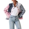 thumbnail image 3 of Women's Cropped Quilted Jacket Cardigan Floral Printed Long Sleeve Open Front Short Coats Powder Blue S, 3 of 10