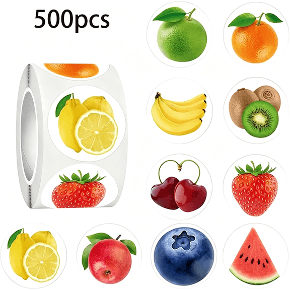 KAISA 500Pcs Fruit Stickers for Kids | Waterproof 10 Designs Fruit Roll Stickers for Water Bottle,Laptop,Luggage,Diy Crafts Waterproof Sticker