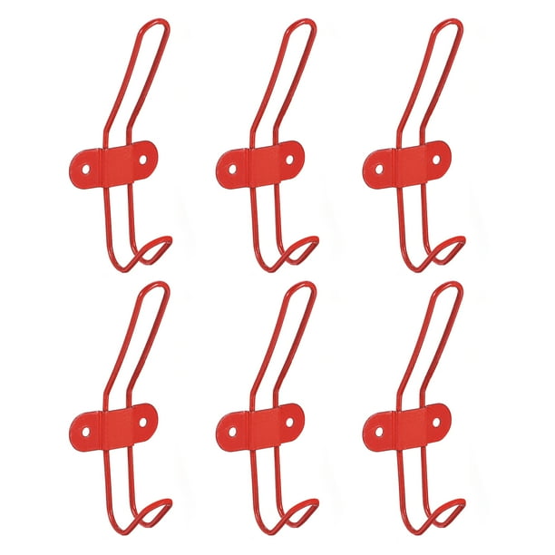 Ganchos de pared, 6 piezas - Gancho de ropa moderno simple de doble gancho de metal, ganchos montados en la pared para colgar toallas (rojo)