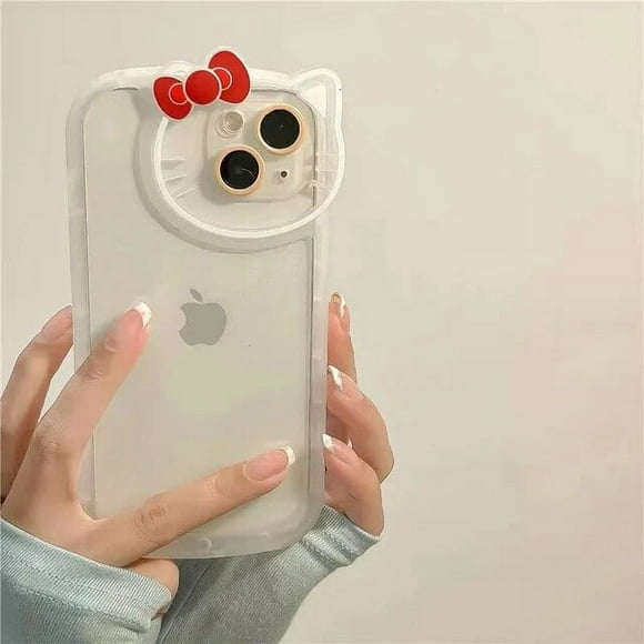 Sanrio Hello Kitty Transparent Cas pour iPhone 15 14 13 11 12 Pro XS XR 7 8 Plus SE20 Bande Dessinée Mignon Doux Couverture Antichoc Y2K