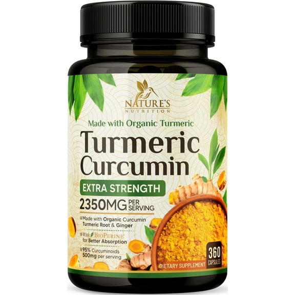 Turmeric Curcumin Supplement 2350mg - 95% Curcuminoids with Organic Turmeric & Ginger, BioPerine Black Pepper for Best Absorption, Nature's Vegan Joint Support, Non-GMO, Bottled in USA - 360 Capsules