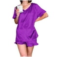 thumbnail image 6 of yievot Womens Silk Satin Pajama Set Short Sleeve Shirt with Shorts Two-piece Pjs Sets Soft Sleepwear Loungewear Nightwear, 6 of 7