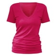 thumbnail image 5 of KBZDBZC Womens Blouses Women's Solid Color Deep V Neck Fashion Sexy Short Sleeve T Shirt Women's T Shirt Womens Tops Woman Blouse (Watermelon Red,XXXXXXXL), 5 of 6