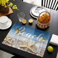 thumbnail image 3 of Blue Starfish Placemats Set of 12, Coastal Coral Ocean Ombre Brown Wooden Placemats for Dining Table, Place Mats for Kitchen Tabletop, Waterproof Wipeable Dining Table Mats Set, 3 of 9