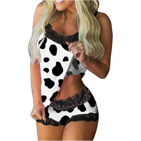 

Spaghetti Strap Pajamas Set for Women Camouflage Sleeveless Pjs Shorts Lace Trim Cami Top Lingerie Sleepwear Sexy Nightwear