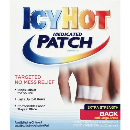 Icy Hot Extra Strength for Back and Large Areas Medicated Patch,5 ct, Menthol 5%